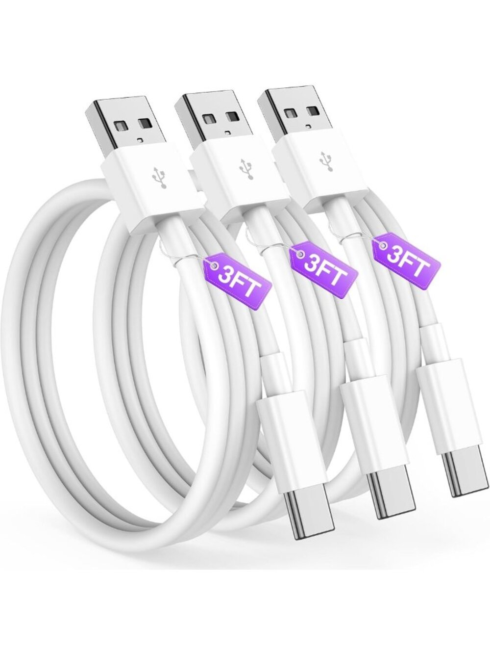 3-Pack USB C Charger Cable for iPhone 17/16/15 & iPad Pro/Air - 3FT Fast